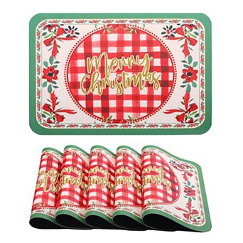 Placemats Set of 6 Leather Placemats, Washable Kitchen Seasonal Christmas Place Mats 17.7*11.8 inch