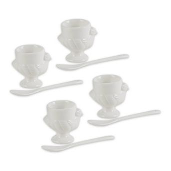 RSVP International Porcelain Egg Cups & Spoons - Set Of 8 (4C + 4Sp)