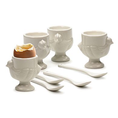 RSVP International Porcelain Egg Cups & Spoons - Set Of 8 (4C + 4Sp)