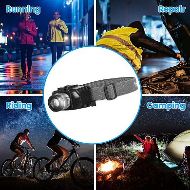 Motion Sensor LED Headlamp Zoomable, Waterproof Flashlight with 3 Modes for Outdoor