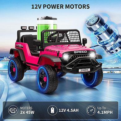 12V Kids Ride-On Car w/ Remote Control, Extra Wide Seat & LED Lights for Ages 3-6