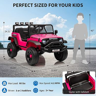 12V Kids Ride-On Car w/ Remote Control, Extra Wide Seat & LED Lights for Ages 3-6