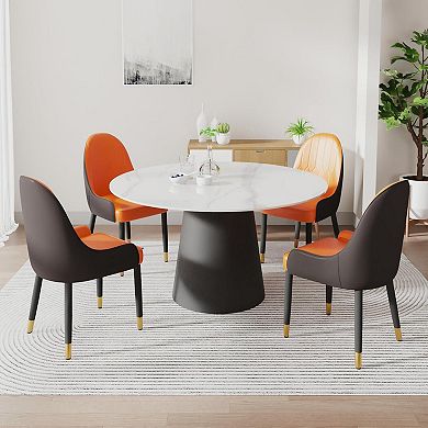 Modern Upholstered Dining Chairs Set of 4, Gold Metal Frame & Backrest