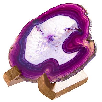 Luxury Lane Large Natural Brazilian Agate Drink Coaster with Wood Holder