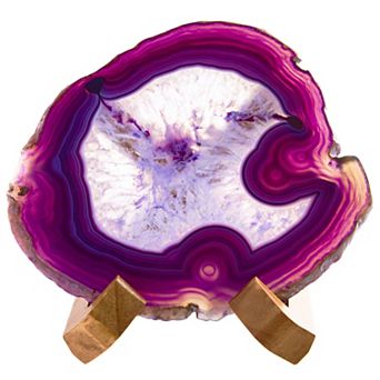 Luxury Lane Large Natural Brazilian Agate Drink Coaster with Wood Holder