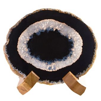 Luxury Lane Large Natural Brazilian Agate Drink Coaster with Wood Holder