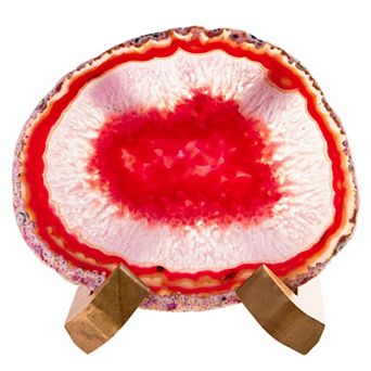 Luxury Lane Large Natural Brazilian Agate Drink Coaster with Wood Holder