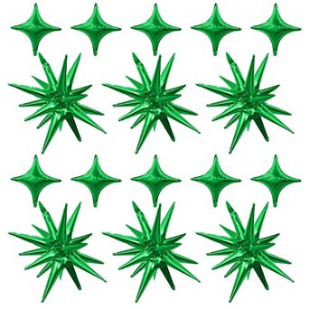 6 pc Green Star Balloons with 10 pc Four Angle Balloons for Halloween and Party Decorations