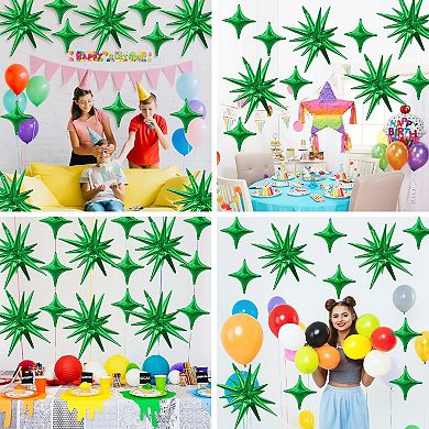 6 Pcs Green Star Balloons with 10 Pcs Four Angle Balloons for Halloween and Party Decorations
