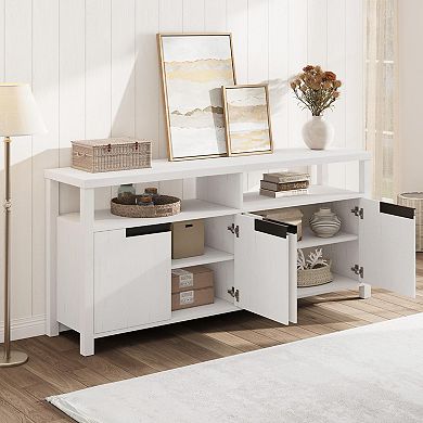 Farmhouse TV Stand: Long Entertainment Center with Storage & Open Shelf for Living Room