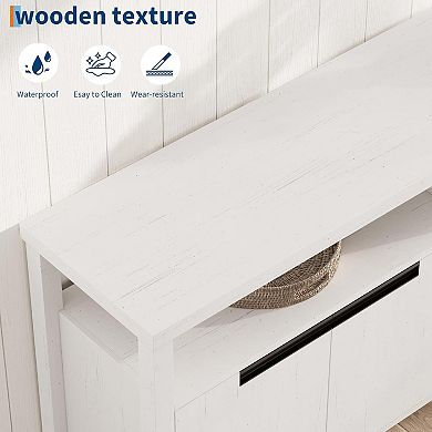 Farmhouse TV Stand: Long Entertainment Center with Storage & Open Shelf for Living Room