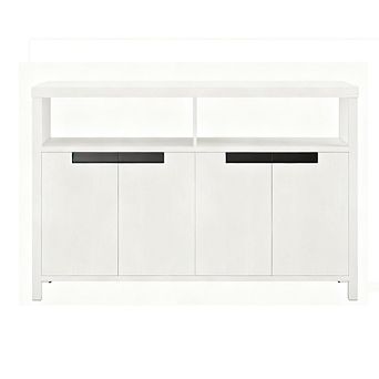 Farmhouse TV Stand: Long Entertainment Center with Storage & Open Shelf for Living Room