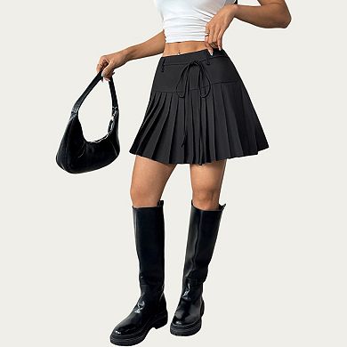 Women’s Pleated Mini Skirt with Structured Waistband Adjustable Tie Detail and Crisp Folded Panels