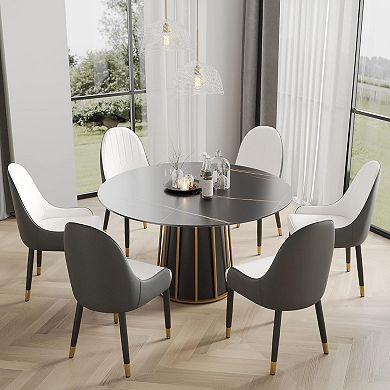 Modern Upholstered Dining Chairs Set of 6, Gold Metal Frame & Backrest