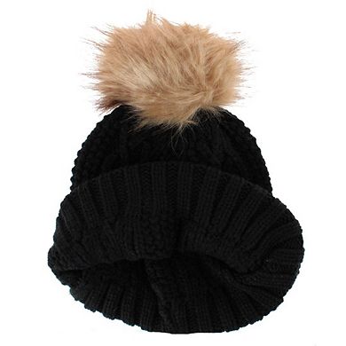 David & Young Women's Blessed Plaid Patch Knit Winter Beanie with Pom
