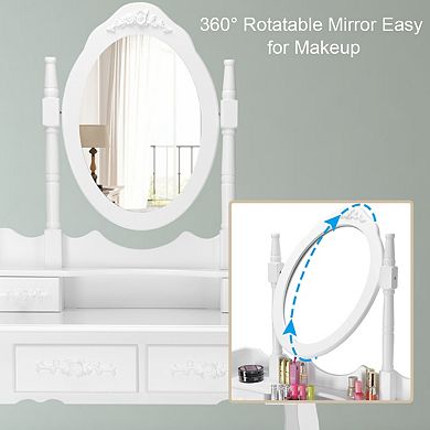 Costway Vanity Wood Makeup Dressing Table Stool Jewelry Desk 4 White