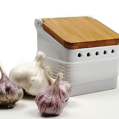 RSVP International Stoneware Garlic Keeper - White