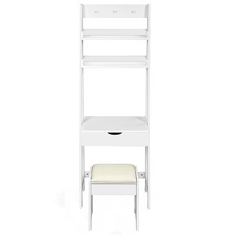 Costway Vanity Set Makeup Dressing Table w/Flip Top Mirror Hooks Shelves