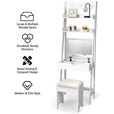 Costway Vanity Set Makeup Dressing Table w/Flip Top Mirror Hooks Shelves