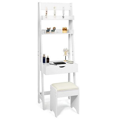 Costway Vanity Set Makeup Dressing Table w/Flip Top Mirror Hooks Shelves