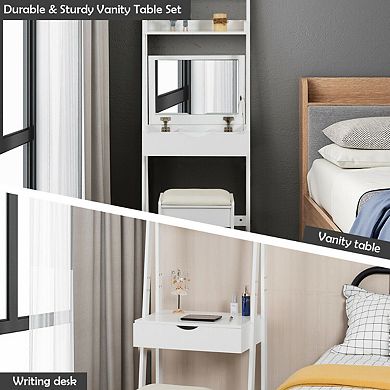 Costway Vanity Set Makeup Dressing Table w/Flip Top Mirror Hooks Shelves