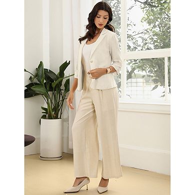 Linen Blazer for Women's Notch Lapel One Button 3/4 Sleeve Casual Work Business Suit Jackets