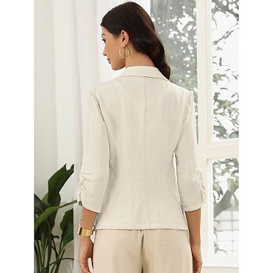 Linen Blazer for Women's Notch Lapel One Button 3/4 Sleeve Casual Work Business Suit Jackets