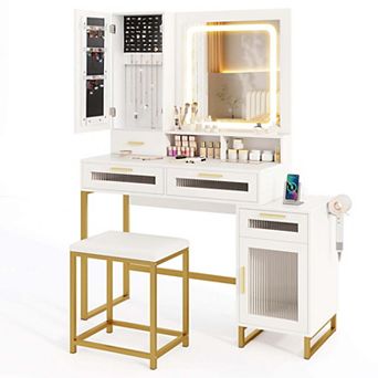 Costway Modern Vanity Set with Mirror and Lights 3 Lighting Modes & Adjustable Brightness