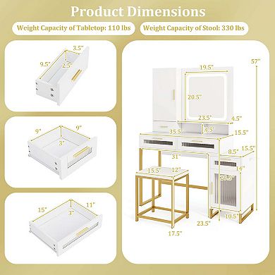 Costway Modern Vanity Set with Mirror and Lights 3 Lighting Modes & Adjustable Brightness
