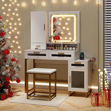 Costway Modern Vanity Set with Mirror and Lights 3 Lighting Modes & Adjustable Brightness