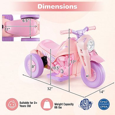 Gymax 6V Kids Bubble Car Electric Ride on Motorcycle w/ Music Button & LED Headlight