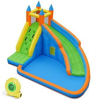 Gymax Inflatable Water Park Bounce House Climbing Wall Splash Pool w/480W Blower