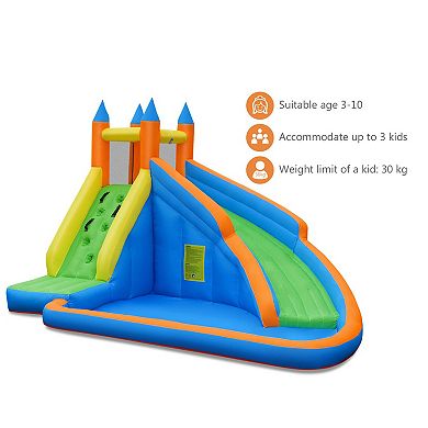 Gymax Inflatable Water Park Bounce House Climbing Wall Splash Pool w/480W Blower