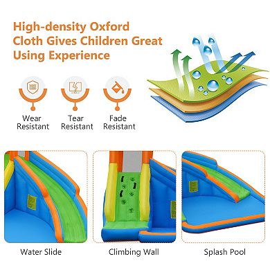 Gymax Inflatable Water Park Bounce House Climbing Wall Splash Pool w/480W Blower