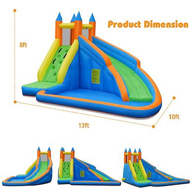 Gymax Inflatable Water Park Bounce House Climbing Wall Splash Pool w/480W Blower