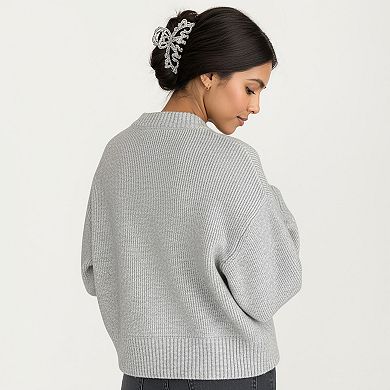 Women's Zip Front Rib Knit Pullover Top with Structured Cuffs and Textured Hem