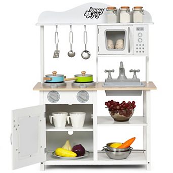 Wooden Pretend Play Kitchen Set with Sink and Accessories for Kids