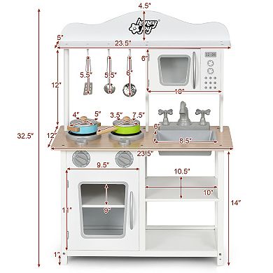 Wooden Pretend Play Kitchen Set with Sink and Accessories for Kids