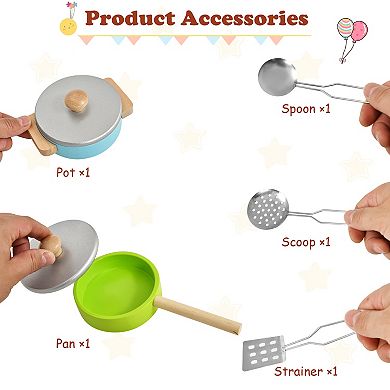 Wooden Pretend Play Kitchen Set with Sink and Accessories for Kids