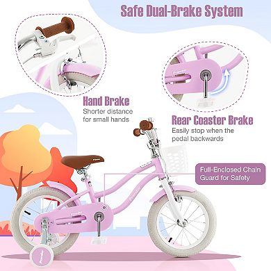 14 Inch Kid's Bike with Removable Training Wheels and Basket-Purple