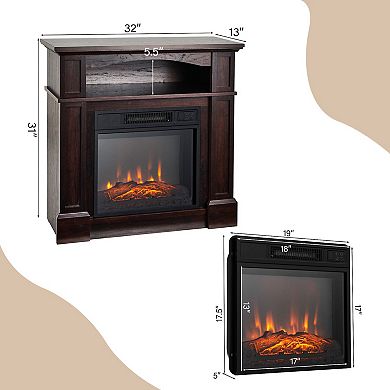 Electric Fireplace Mantel Cabinet with Storage, 1400W Indoor Centerpiece