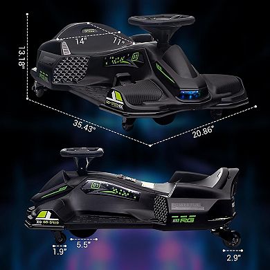 12V Kids Drifting Go-Kart: 45W Brushless Motor, 5MPH, LED Lights & Music