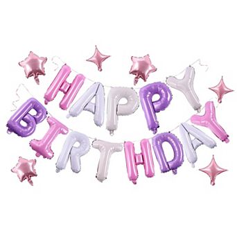 24 pc 3D Mylar Foil Happy Birthday Banner Balloons with 6 Star Balloons for Party Decorations