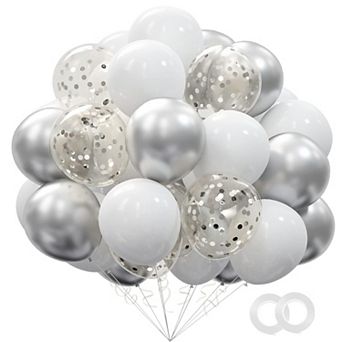 62 pc Party Decorations Balloons Kit 12 Inch Silver White Confetti Balloons For Graduation Wedding
