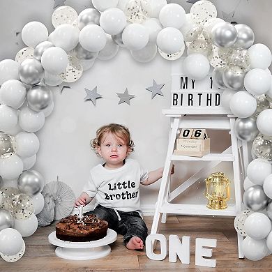 62Pcs Party Decorations Balloons Kit 12 Inch Silver White Confetti Balloons For Graduation Wedding