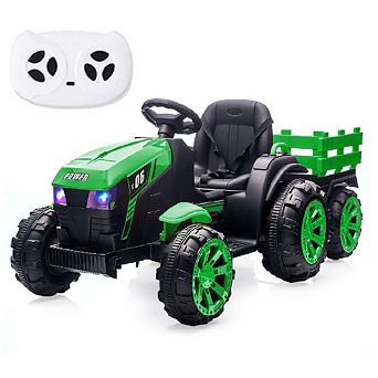 12V Kids Ride-On Tractor with Trailer, Remote Control, LED Lights & Music