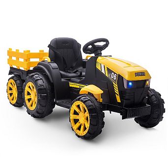 12V Kids Ride-On Tractor with Trailer, Remote Control, LED Lights & Music