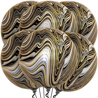 Big Black And Gold Marble Balloons 22 Inch Pack Of 6 Round 4D Mylar Balloons For Birthday Bachelore