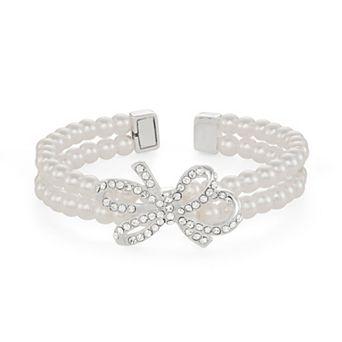 You're Invited Bow Simulated Pearl Cuff Bracelet