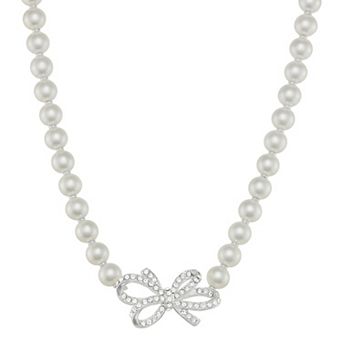 You're Invited Simulated Pearl Bow Front Necklace